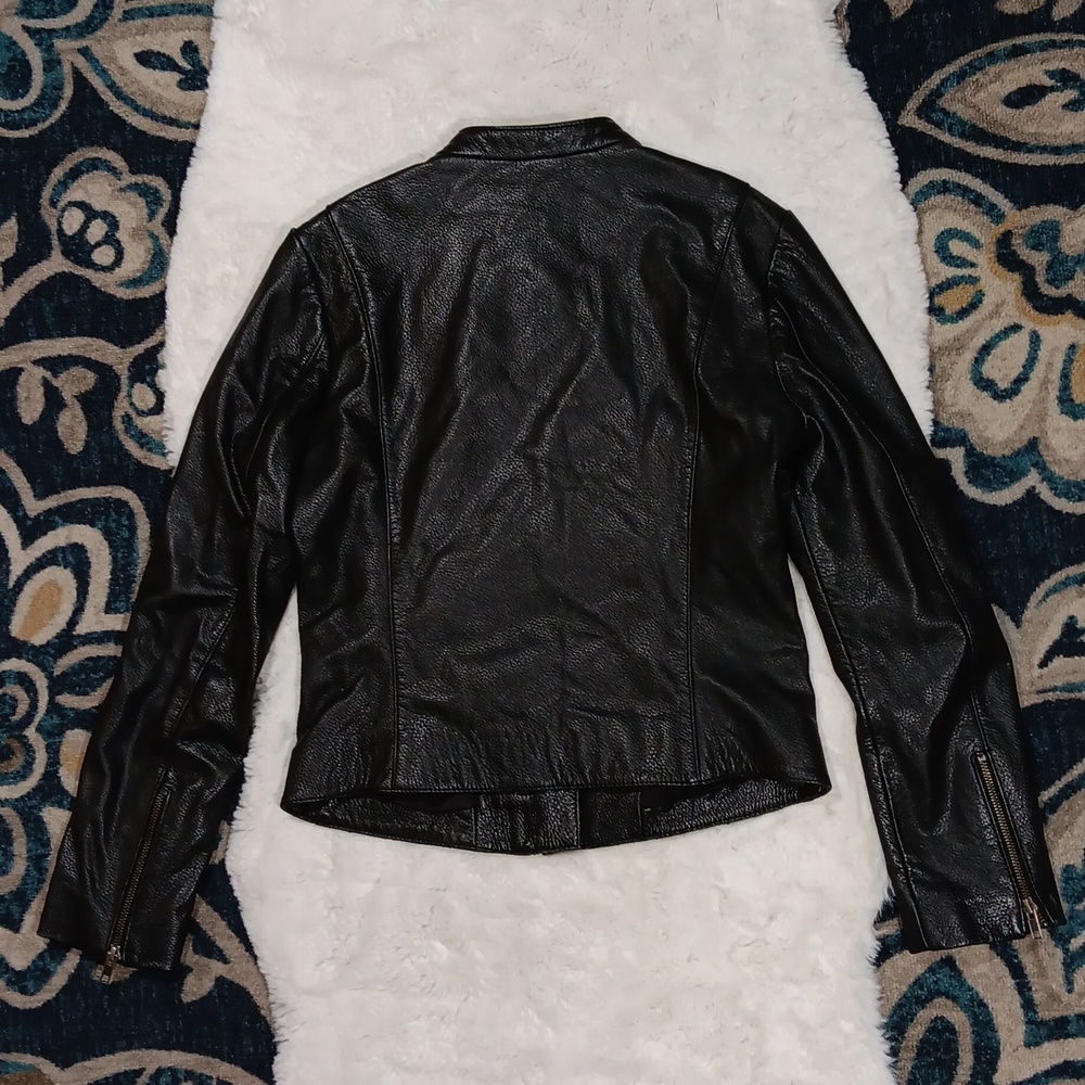 Reiss black leather moto classic biker jacket women's sz small - Picture 5 of 13